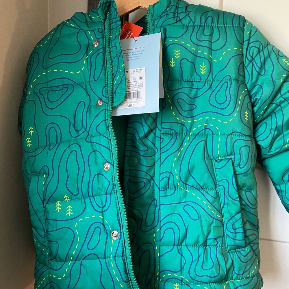 Cat & Jack Teal Patterned Puffer Jacket